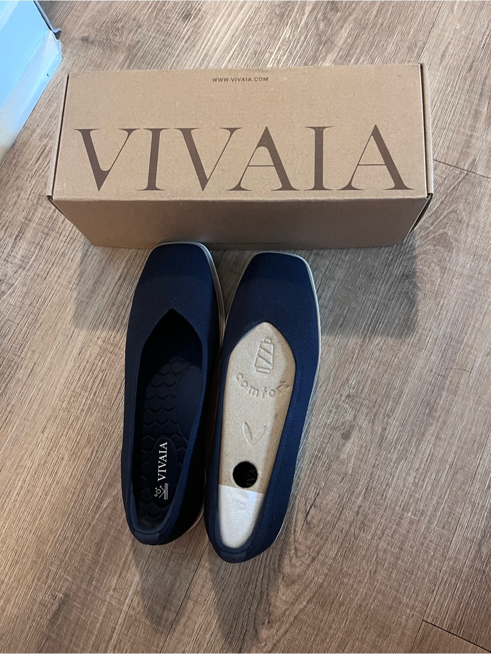 VIVAIA Mabel Navy Blue Square Toe Ballet Flats - NWT - Picture 2 of 13
